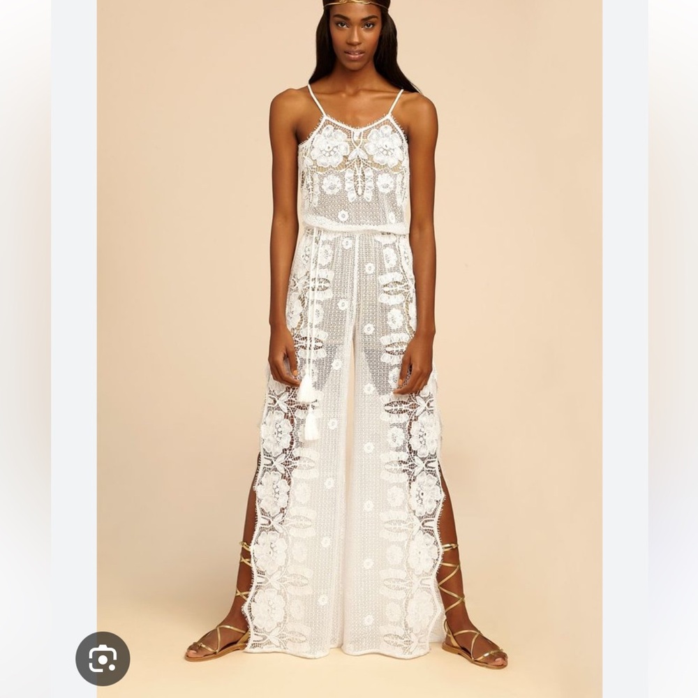 Miguelina White Lace Sheer Jumpsuit